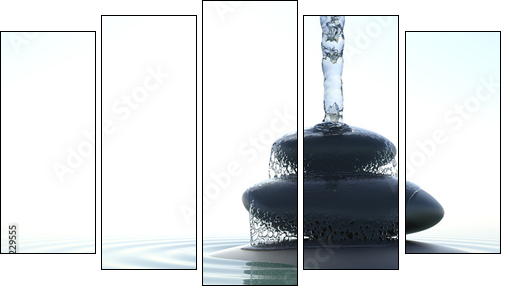 Zen waterfall - Fünfteiliges Leinwandbild, Pentaptychon