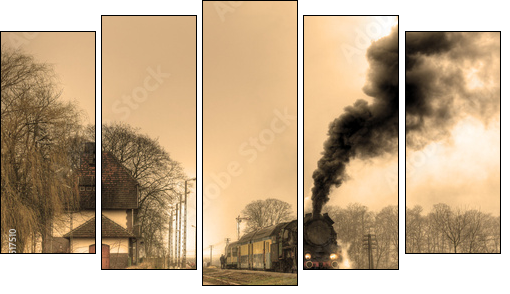 Old retro steam train - Fünfteiliges Leinwandbild, Pentaptychon