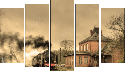 Old retro steam train - Fünfteiliges Leinwandbild, Pentaptychon