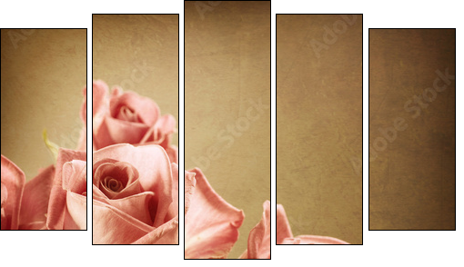 Beautiful Pink Roses. Vintage Styled. Sepia toned - Fünfteiliges Leinwandbild, Pentaptychon