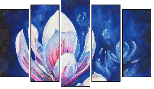 Magnolia acrylic painted - Fünfteiliges Leinwandbild, Pentaptychon