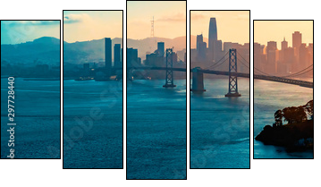 Aerial view of the Bay Bridge in San Francisco, CA - Fünfteiliges Leinwandbild, Pentaptychon