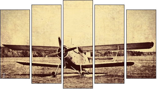 Vintage photo of an old biplane - Fünfteiliges Leinwandbild, Pentaptychon