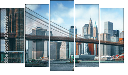 Suspension Brooklyn Bridge across Lower Manhattan and Brooklyn. New York, USA. - Fünfteiliges Leinwandbild, Pentaptychon