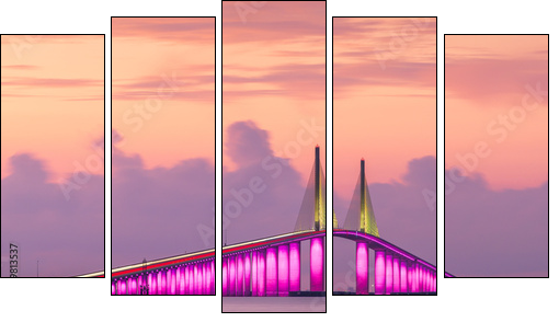 Sunshine Skyway Bridge spanning the Lower Tampa Bay - Fünfteiliges Leinwandbild, Pentaptychon