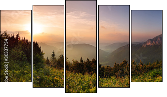 Roszutec peak in sunset - Slovakia mountain Fatra - Fünfteiliges Leinwandbild, Pentaptychon