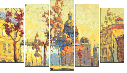Kind on old streets of St.-Petersburg - Fünfteiliges Leinwandbild, Pentaptychon