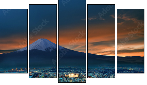 Surreal view of Yokohama city and Mt. Fuji - Fünfteiliges Leinwandbild, Pentaptychon