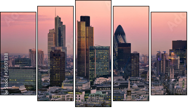 City of London at twilight - Fünfteiliges Leinwandbild, Pentaptychon