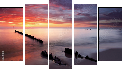 Sunrise on ocean - baltic - Fünfteiliges Leinwandbild, Pentaptychon
