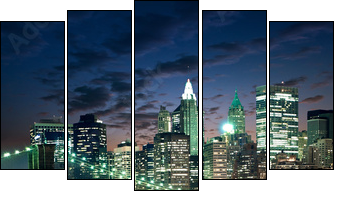 Amazing New York cityscape - taken after sunset - Fünfteiliges Leinwandbild, Pentaptychon