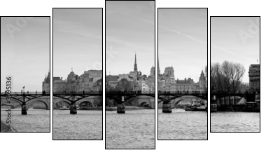 notre dame de paris noir et blanc - Fünfteiliges Leinwandbild, Pentaptychon