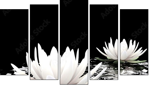 3d lotus on water - Fünfteiliges Leinwandbild, Pentaptychon