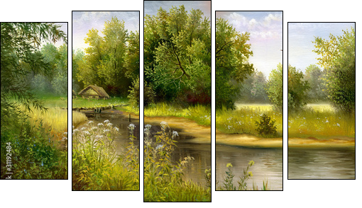 Wood lake - Fünfteiliges Leinwandbild, Pentaptychon