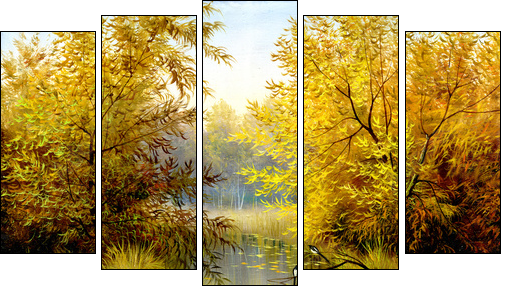 Wood lake - Fünfteiliges Leinwandbild, Pentaptychon