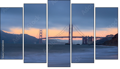 Beautiful view of  Golden gate bridge, San Francisco - Fünfteiliges Leinwandbild, Pentaptychon