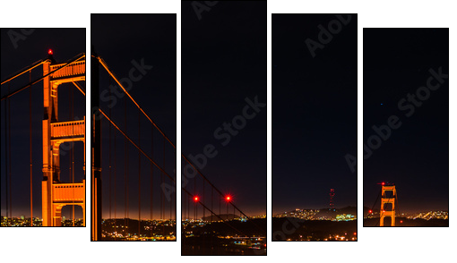 golden gate bridge at night - Fünfteiliges Leinwandbild, Pentaptychon