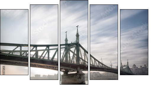 bridge in budapest - Fünfteiliges Leinwandbild, Pentaptychon