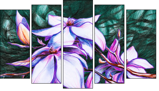 Magnolia-colored pencils - Fünfteiliges Leinwandbild, Pentaptychon