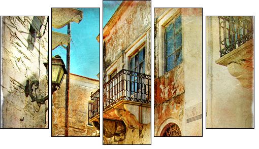pictorial old streets of Greece - Fünfteiliges Leinwandbild, Pentaptychon