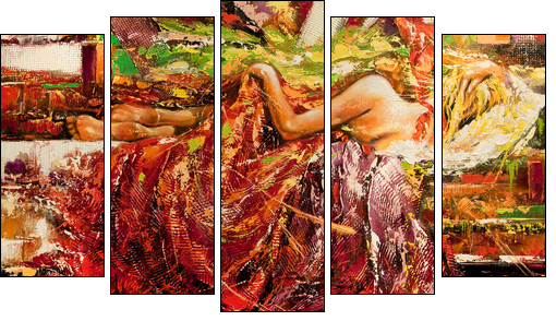 The sleeping girl drawn by oil on a canvas - Fünfteiliges Leinwandbild, Pentaptychon