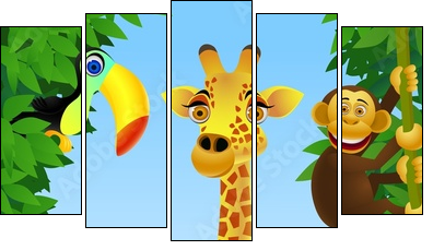 Wild animal cartoon - Fünfteiliges Leinwandbild, Pentaptychon