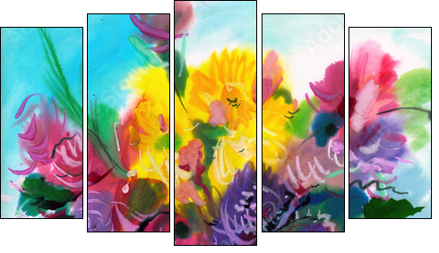 Wild flowers - Fünfteiliges Leinwandbild, Pentaptychon