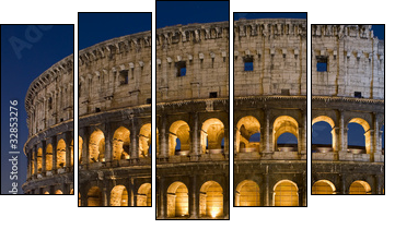 Colosseo notturno, Roma - Fünfteiliges Leinwandbild, Pentaptychon