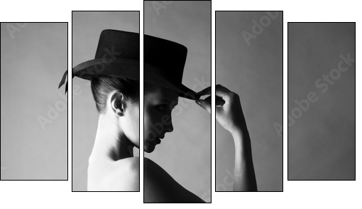 Naked lady with hat - Fünfteiliges Leinwandbild, Pentaptychon