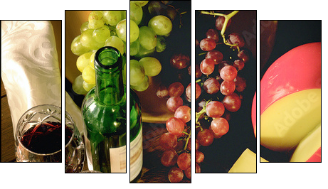 wine and cheese - Fünfteiliges Leinwandbild, Pentaptychon