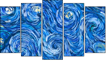Abstract texture background. Digital painting in Vincent Van Gogh style artwork. Hand drawn artistic pattern. Modern art. Good for printed pictures, postcards, posters or wallpapers and textile print. - Fünfteiliges Leinwandbild, Pentaptychon