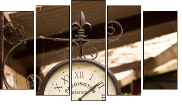 Railway clock - Fünfteiliges Leinwandbild, Pentaptychon
