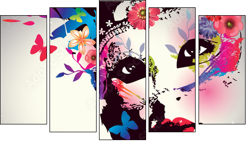 Girl with mask/Vector illustration - Fünfteiliges Leinwandbild, Pentaptychon