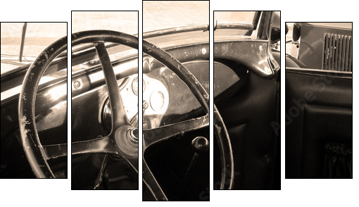 vintage car interior - Fünfteiliges Leinwandbild, Pentaptychon