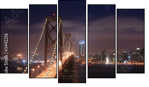 bay bridge and san francisco at night panorama - Fünfteiliges Leinwandbild, Pentaptychon
