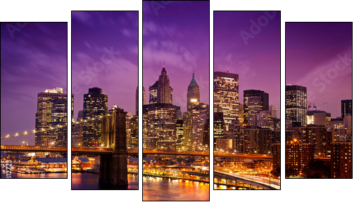 New York Manhattan Pont de Brooklyn - Fünfteiliges Leinwandbild, Pentaptychon