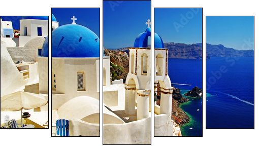 beautiful Santorini view of caldera with churches - Fünfteiliges Leinwandbild, Pentaptychon
