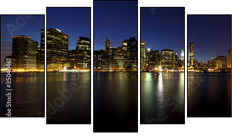 Lower Manhattan panorama at dusk, New York - Fünfteiliges Leinwandbild, Pentaptychon