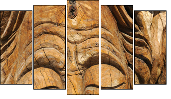 Face carved into an olive tree trunk in Matala - Fünfteiliges Leinwandbild, Pentaptychon
