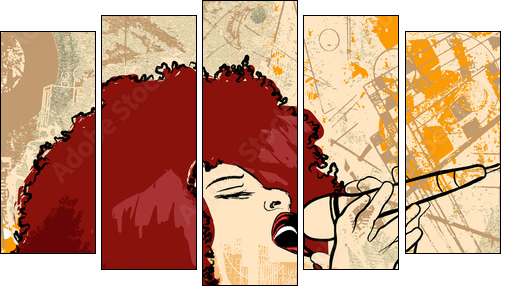 jazz singer on grunge background - Fünfteiliges Leinwandbild, Pentaptychon