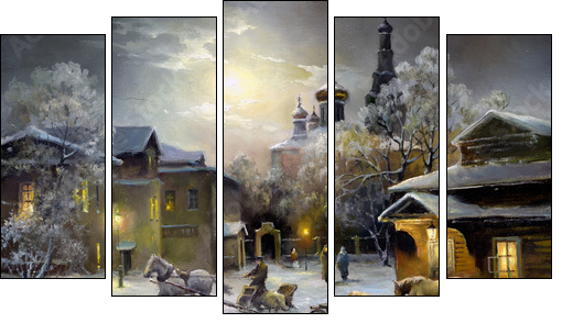 Rural landscape, oil on a canvas - Fünfteiliges Leinwandbild, Pentaptychon