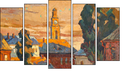 Kind on city, oil on a canvas - Fünfteiliges Leinwandbild, Pentaptychon