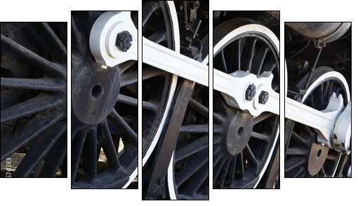 White wall Train wheels - Fünfteiliges Leinwandbild, Pentaptychon