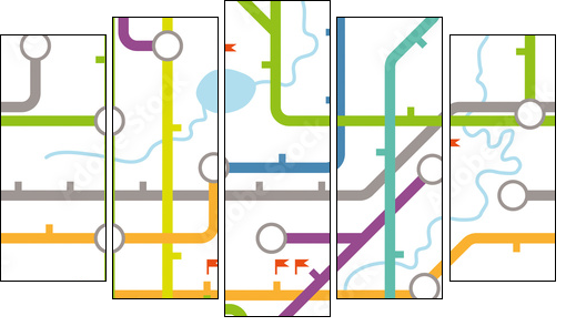 Subway map texture - Fünfteiliges Leinwandbild, Pentaptychon