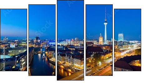 Berlin panorama at night - Fünfteiliges Leinwandbild, Pentaptychon
