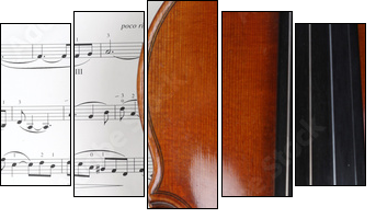 Geige mit Noten - Fünfteiliges Leinwandbild, Pentaptychon