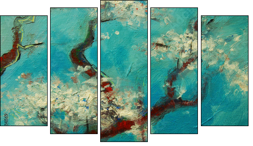 Arbre en fleurs - Fünfteiliges Leinwandbild, Pentaptychon