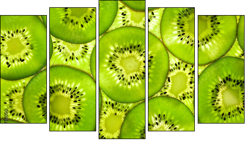 Fresh Kiwi pattern / background / back lit - Fünfteiliges Leinwandbild, Pentaptychon