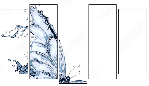 Water splash butterfly 2 - Fünfteiliges Leinwandbild, Pentaptychon