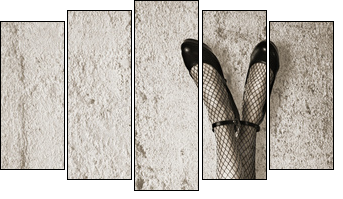 Young woman with long slim sexy legs - Fünfteiliges Leinwandbild, Pentaptychon
